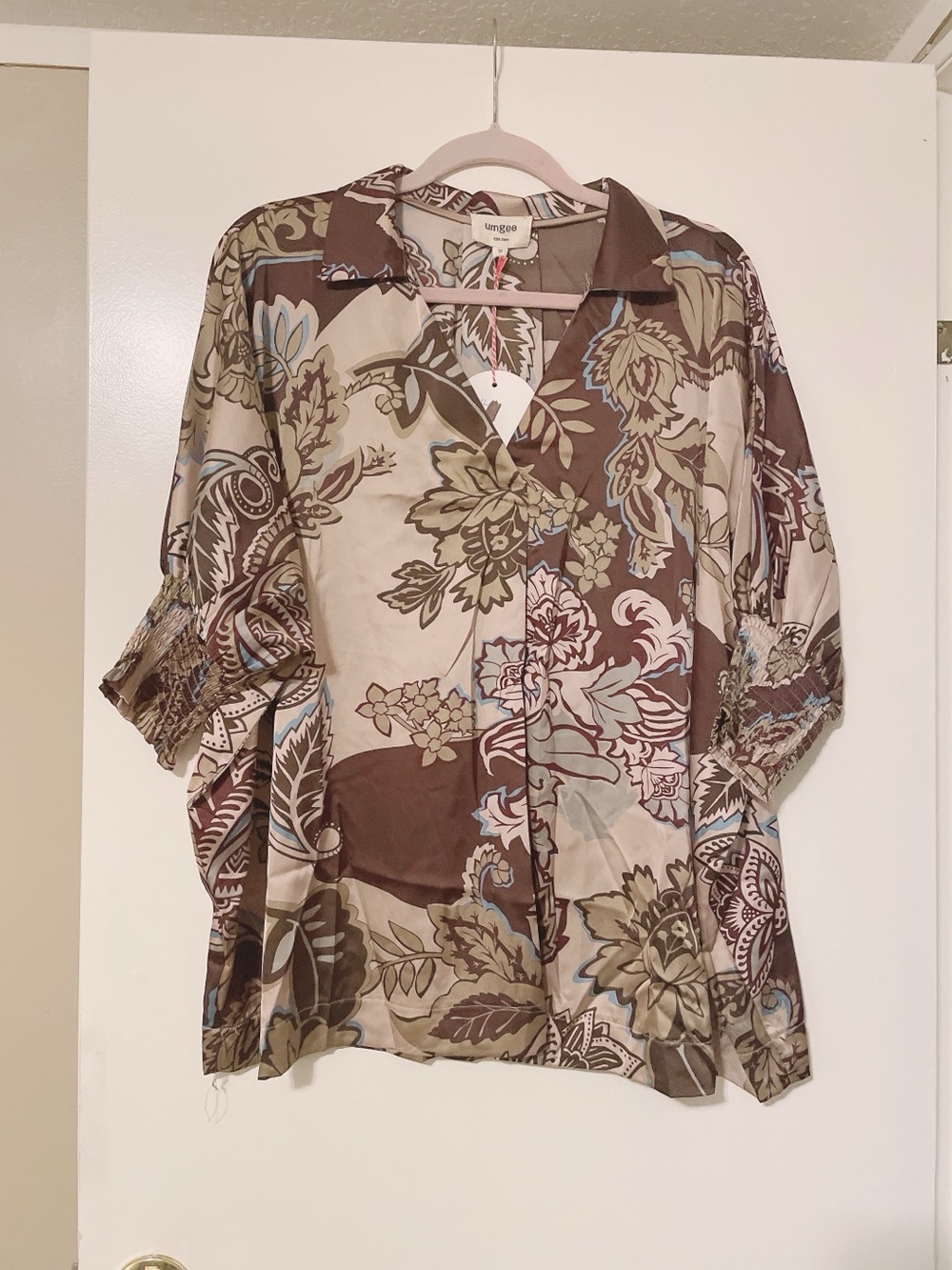NWT Umgee Brown Oversized Floral Blouse Size M